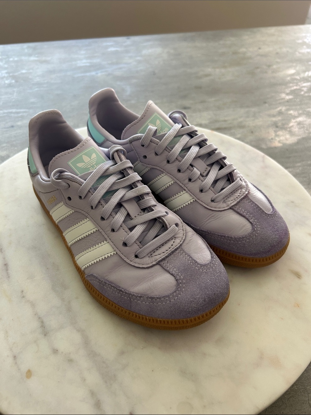 adidas Samba kids Lavender with White Stripes & Gum Sole size 2